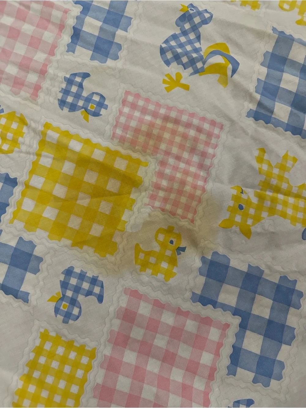 Vtg Wamsutta Pastel Baby Fitted Crib Sheet Unisex Animals and Gingham Checks